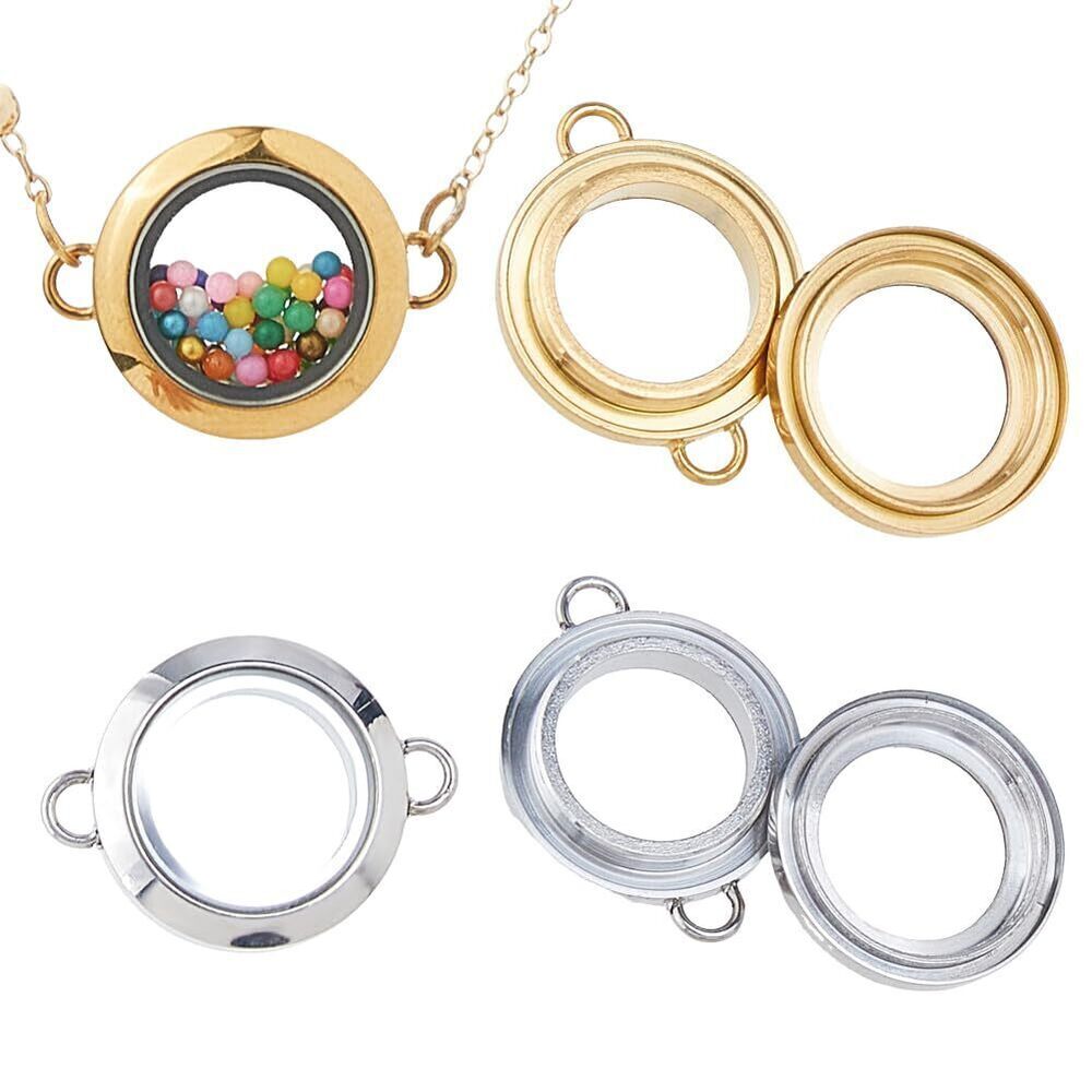 7317 4pcs 2 Colors Round Locket Necklace 20mm Glass Photo Charms Stainless